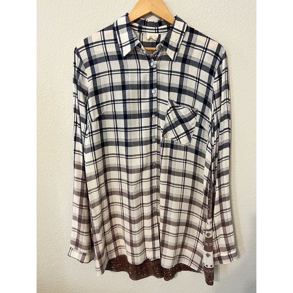 Hyku Women's Button Up Long Sleeve Blouse Shirt Plaid Multi Pattern Back Size Sm